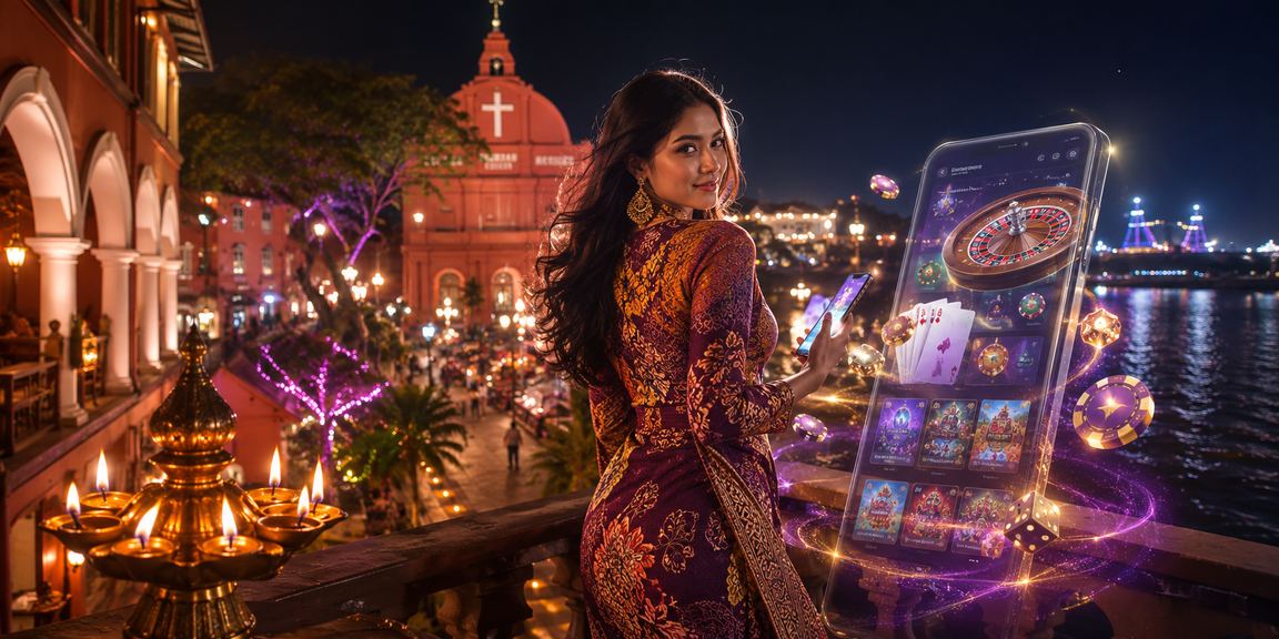 Suasana hiburan kasino Melaka dengan corak batik tempatan mencerminkan identiti Malaysia di adv350